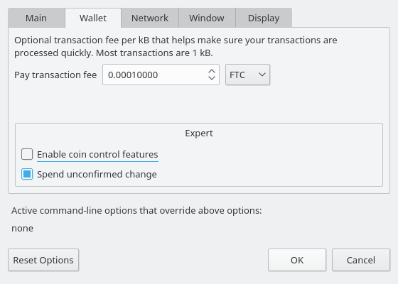 Settings Wallet Options