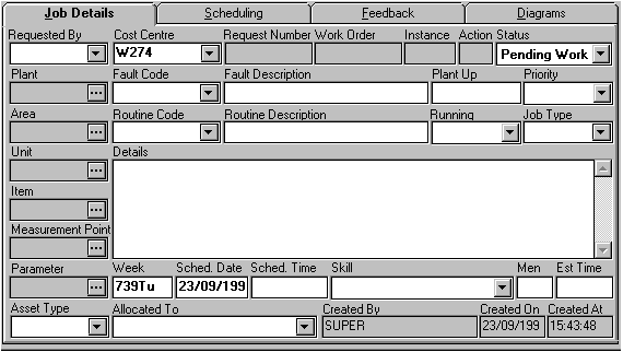 Screen shot from a Work control